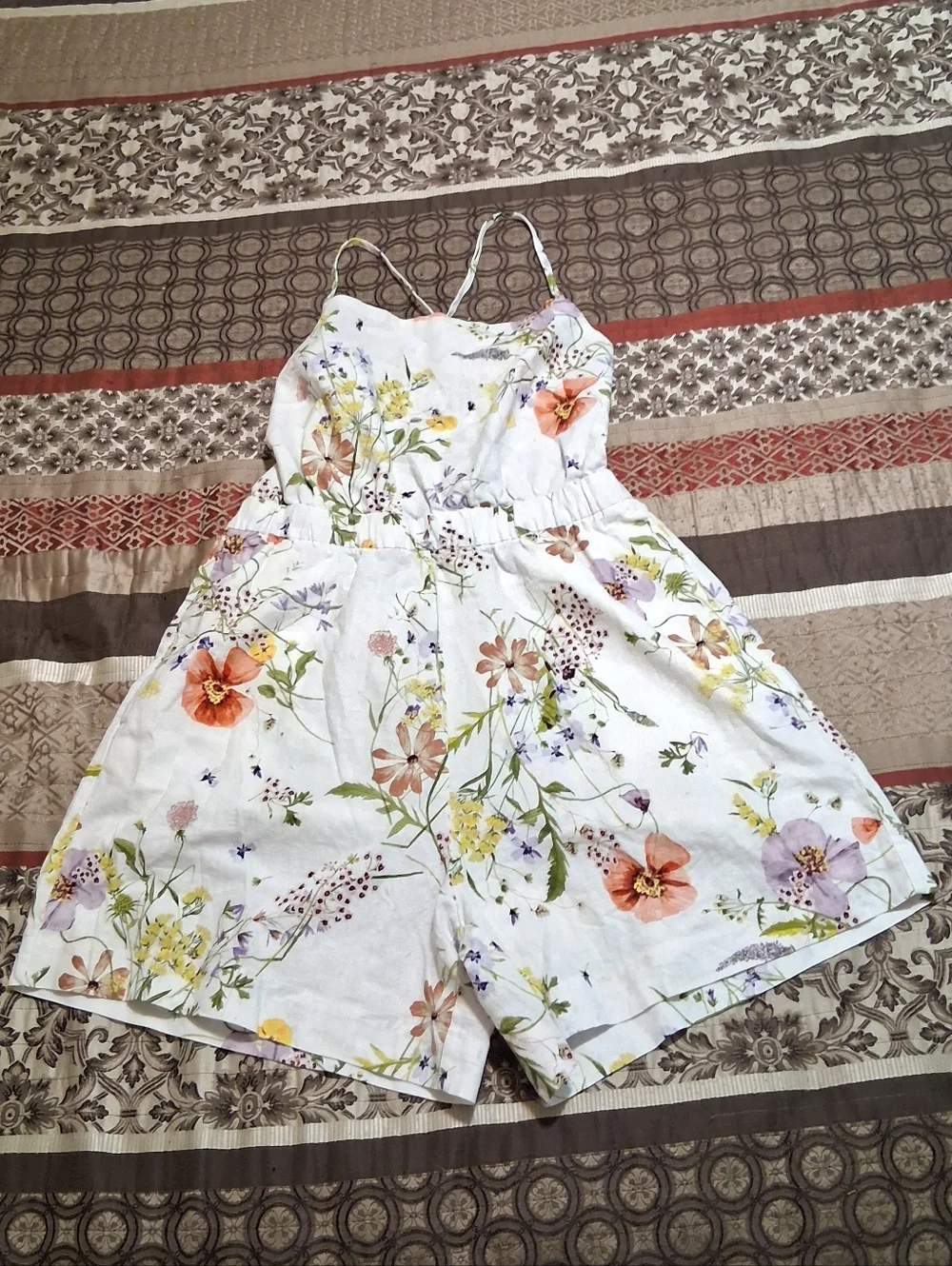 H&M Wildflower Meadow Collection Floral Linen/Organic Cotton‎ Blend Romper SzM